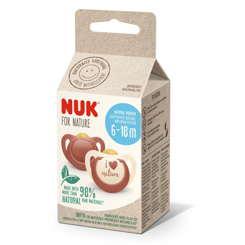 NUK For Nature 98% Natural Rubber Soothers For 6-18 Months Baby, Assorted Pack of 2's