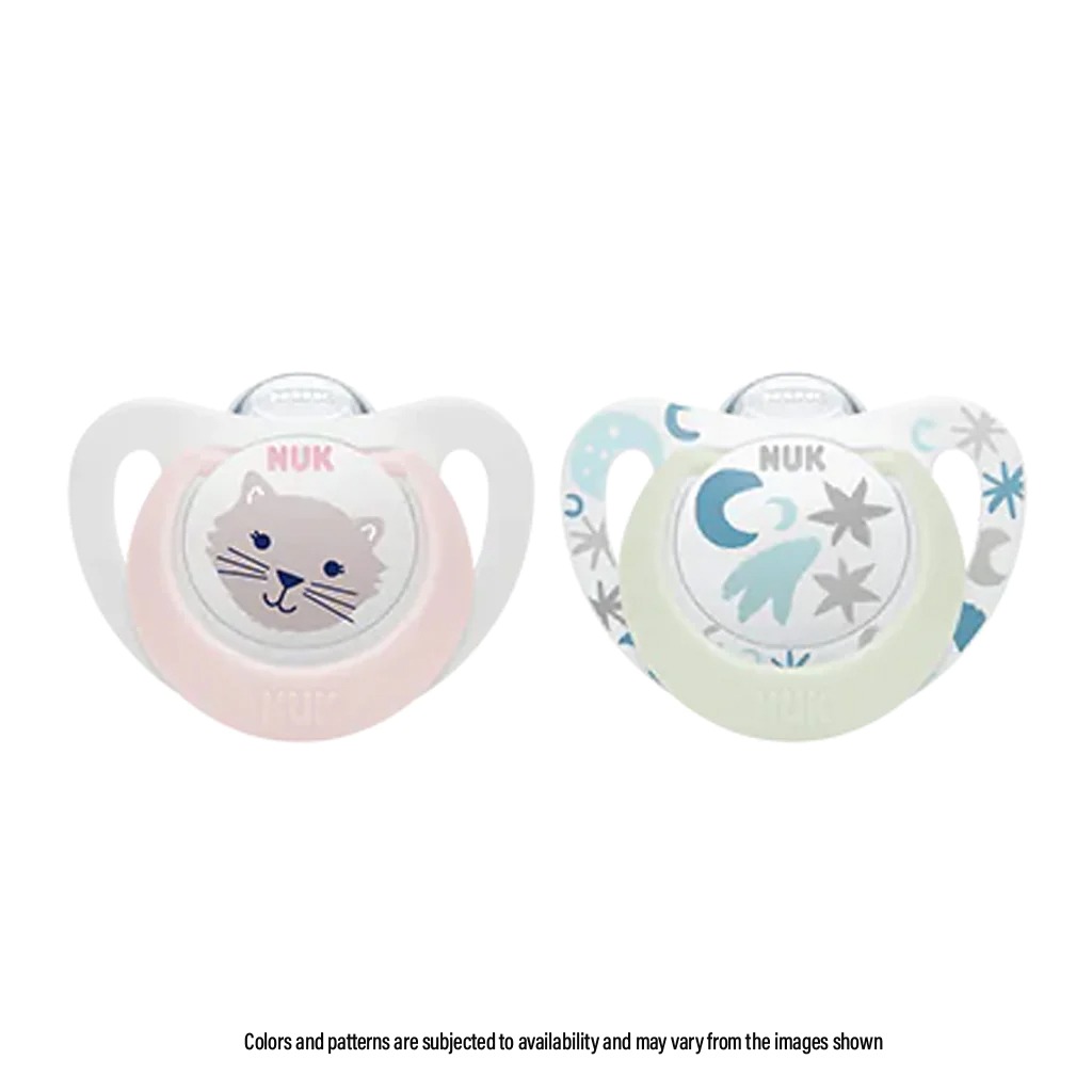 NUK Star Day & Night Silicone Soothers For 0-6 Months Baby, Assorted Pack of 2's