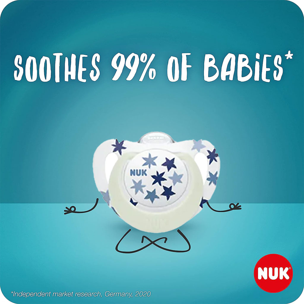 NUK Star Day & Night Silicone Soothers For 0-6 Months Baby, Assorted Pack of 2's