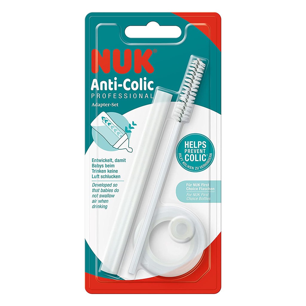 Nuk Anti-Colic Professional Baby Bottle Adapter Set - Tube, Adapter & Cleaning Brush, Pack of 3 Pieces