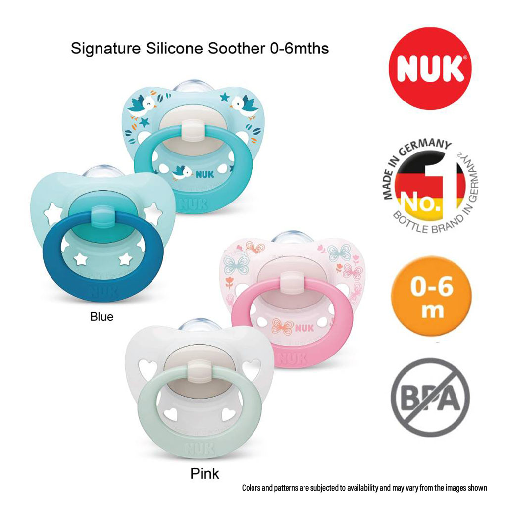 Nuk Signature Silicone Soother For 0-6 Months Baby, Assorted Pack of 2's