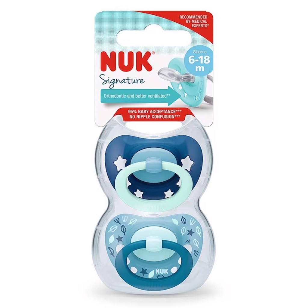 Nuk Signature Silicone Soother For 6-18 Months Baby, Assorted Pack of 2's