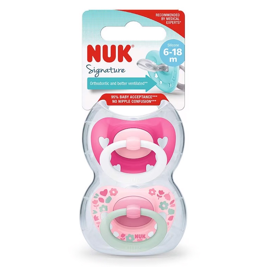 Nuk Signature Silicone Soother For 6-18 Months Baby, Assorted Pack of 2's