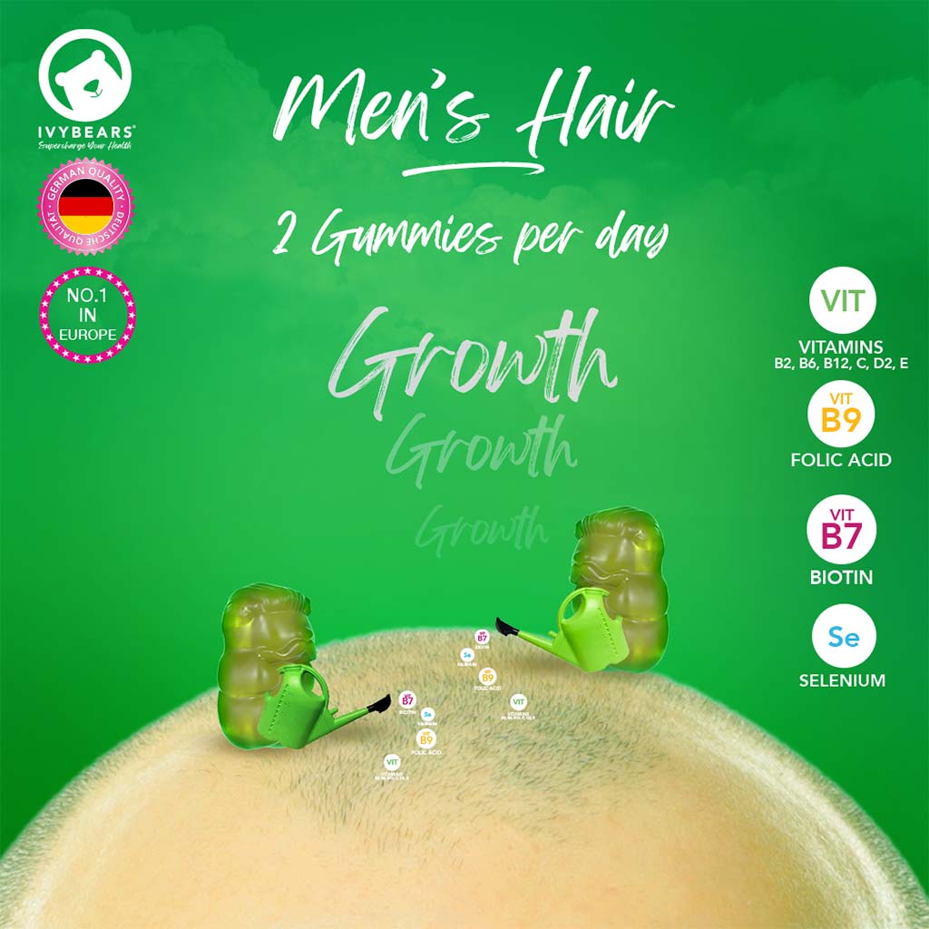 Ivybears Men's Hair Gummies With Biotin, Zinc & Vitamin C, Pack of 60's