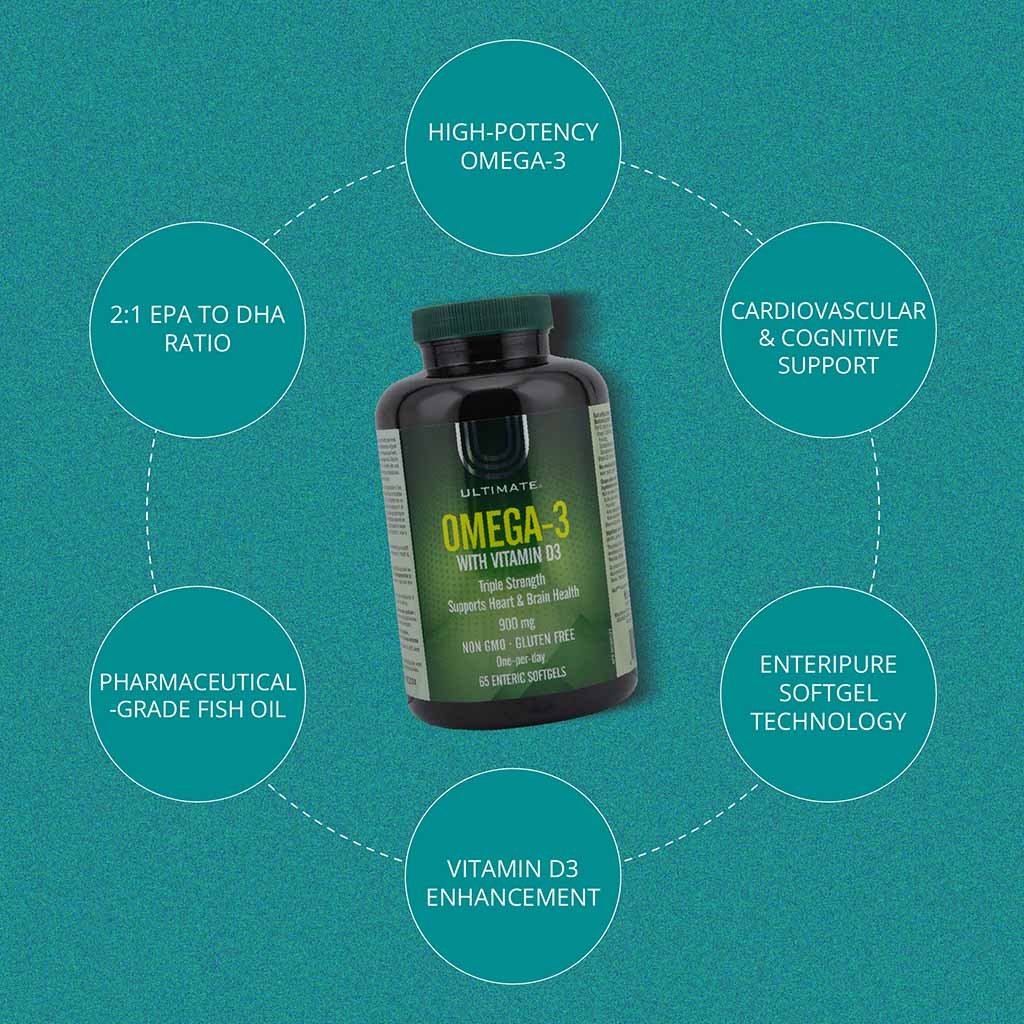 Ultimate Omega 3 900mg With Vitamin D3 Softgels, Pack of 65's