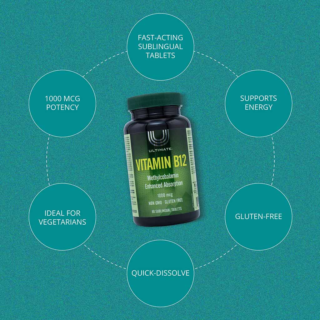 Ultimate Vitamin B12 1000mcg Methylcobalamin Sublingual Tablets, Pack of 80's
