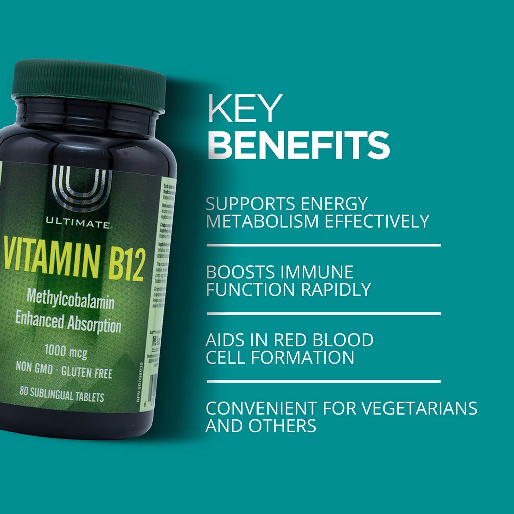 Ultimate Vitamin B12 1000mcg Methylcobalamin Sublingual Tablets, Pack of 80's