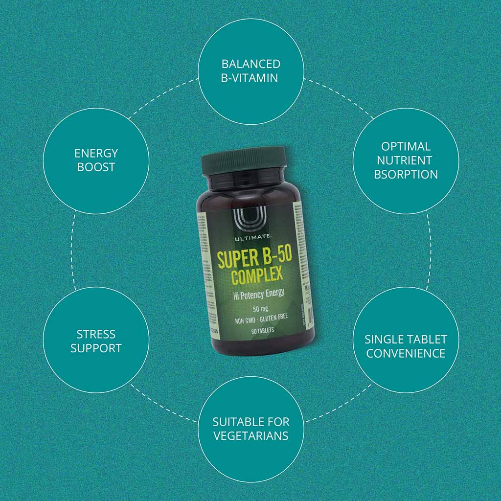 Ultimate Super B-50 Complex Supplement Tablets, Pack of 90’s