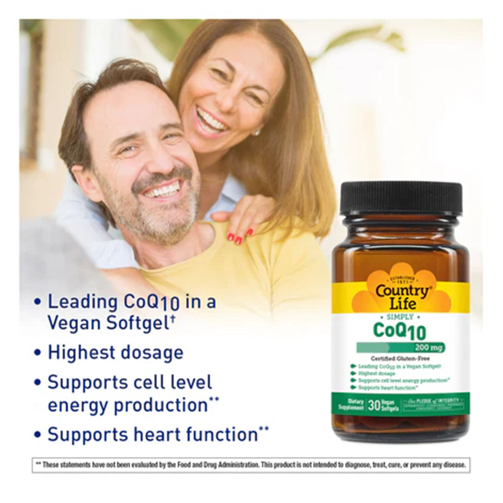 Country Life Vegan CoQ10 200mg Supplement Softgels, Pack of 60's