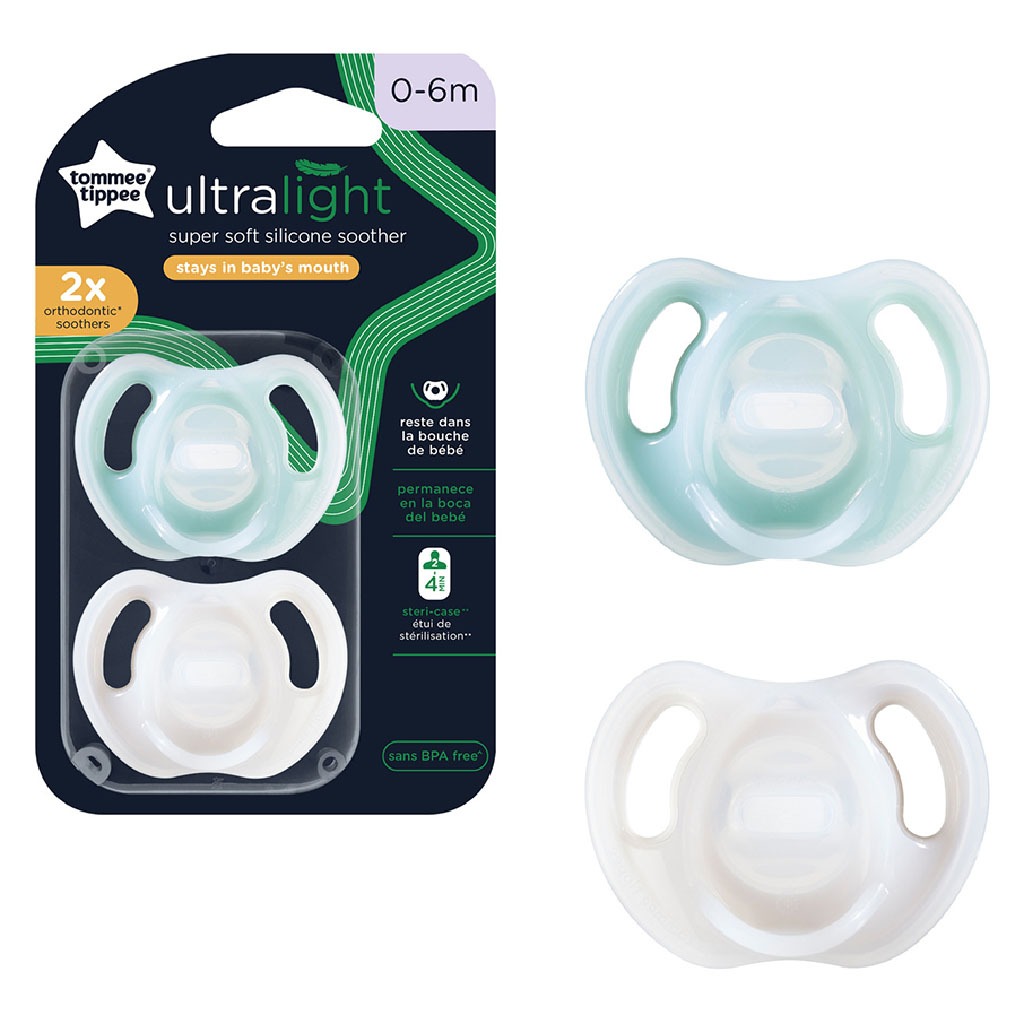 Tommee Tippee Ultralight Super Orthodontic Soft Silicone Baby Soother For 0 To 6 Months - Green/White, Pack of 2’s