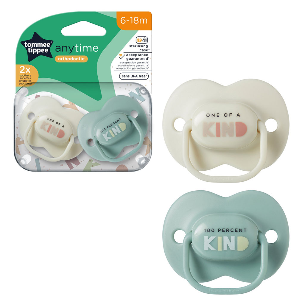 Tommee Tippee Anytime Orthodontic Mixed Color Soother For 6-18 Months, Pack of 2's