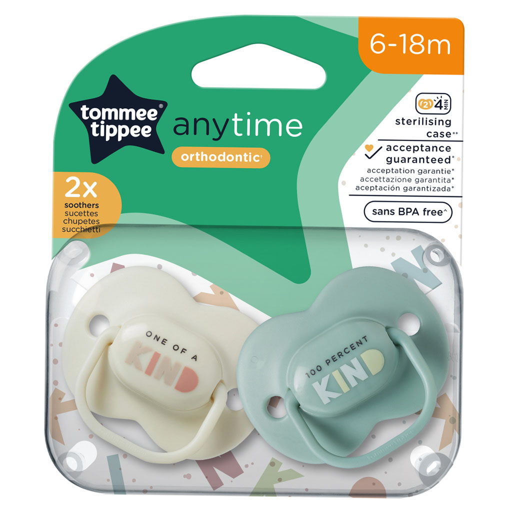 Tommee Tippee Anytime Orthodontic Mixed Color Soother For 6-18 Months, Pack of 2's