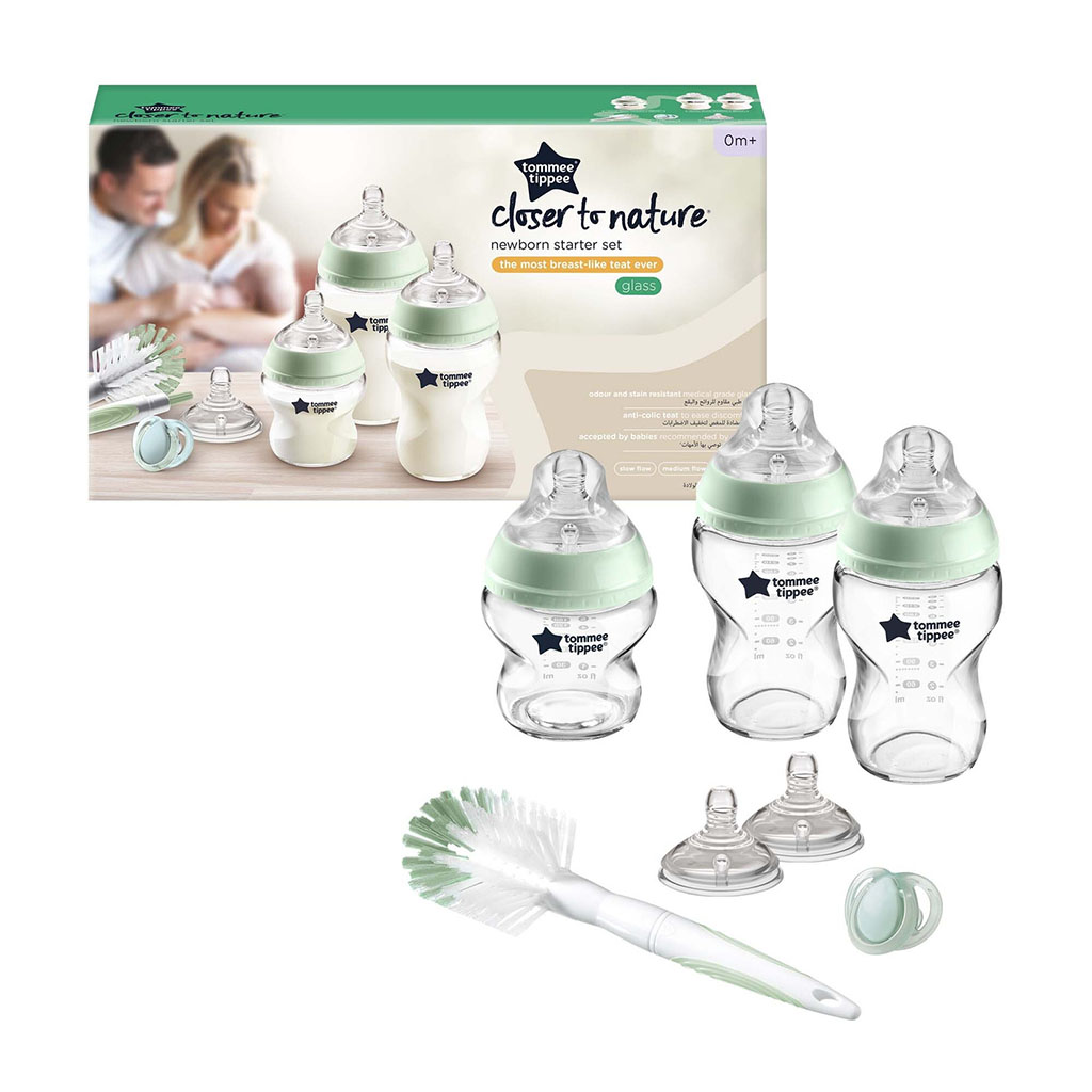 Tommee Tippee Closer To Nature Newborn Starter Clear Glass Baby Feeding Bottle Set For 0+ Months - Assorted