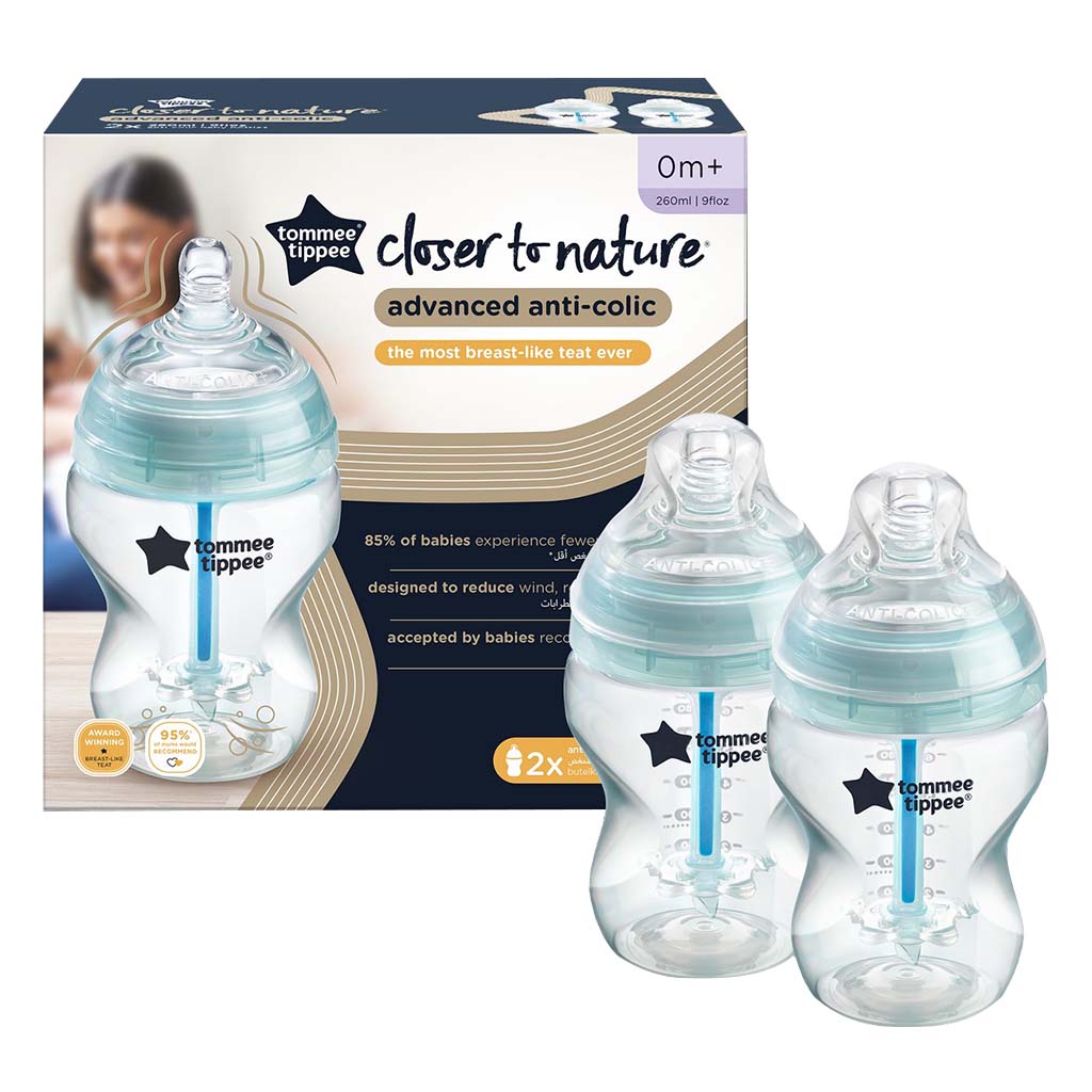 Tommee Tippee Closer To Nature Baby Feeding Bottle With Anti-Colic Valve For 0+ Months 260ml, Pack of 2’s