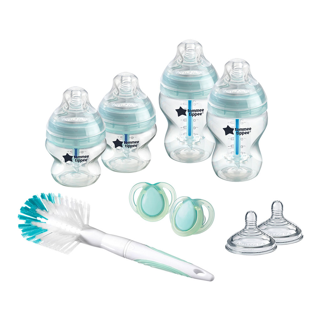 Tommee Tippee Closer To Nature Advanced Anti Colic Valve Baby Feeding Bottle Kit For 0+ Months - Mixed Sizes, Blue Color Starter Kit