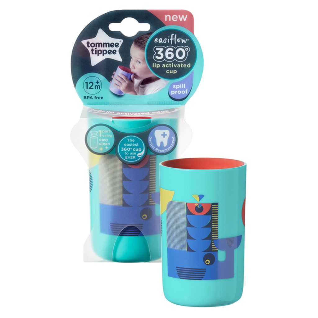 Tommee Tippee 360° Easy Flow Lip Activated Toddlers Sipping Cup From 12+ Months - Blue/Pink,  250ml