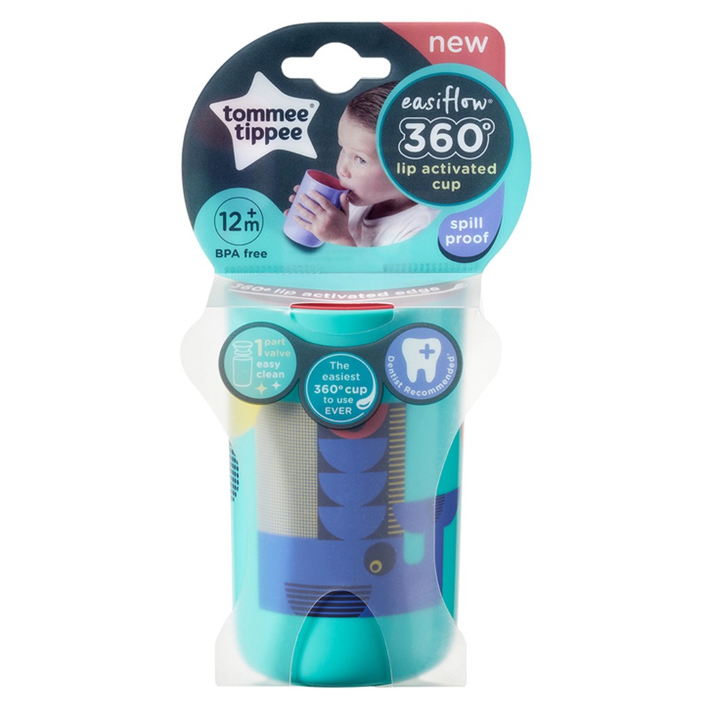 Tommee Tippee 360° Easy Flow Lip Activated Toddlers Sipping Cup From 12+ Months - Blue/Pink,  250ml