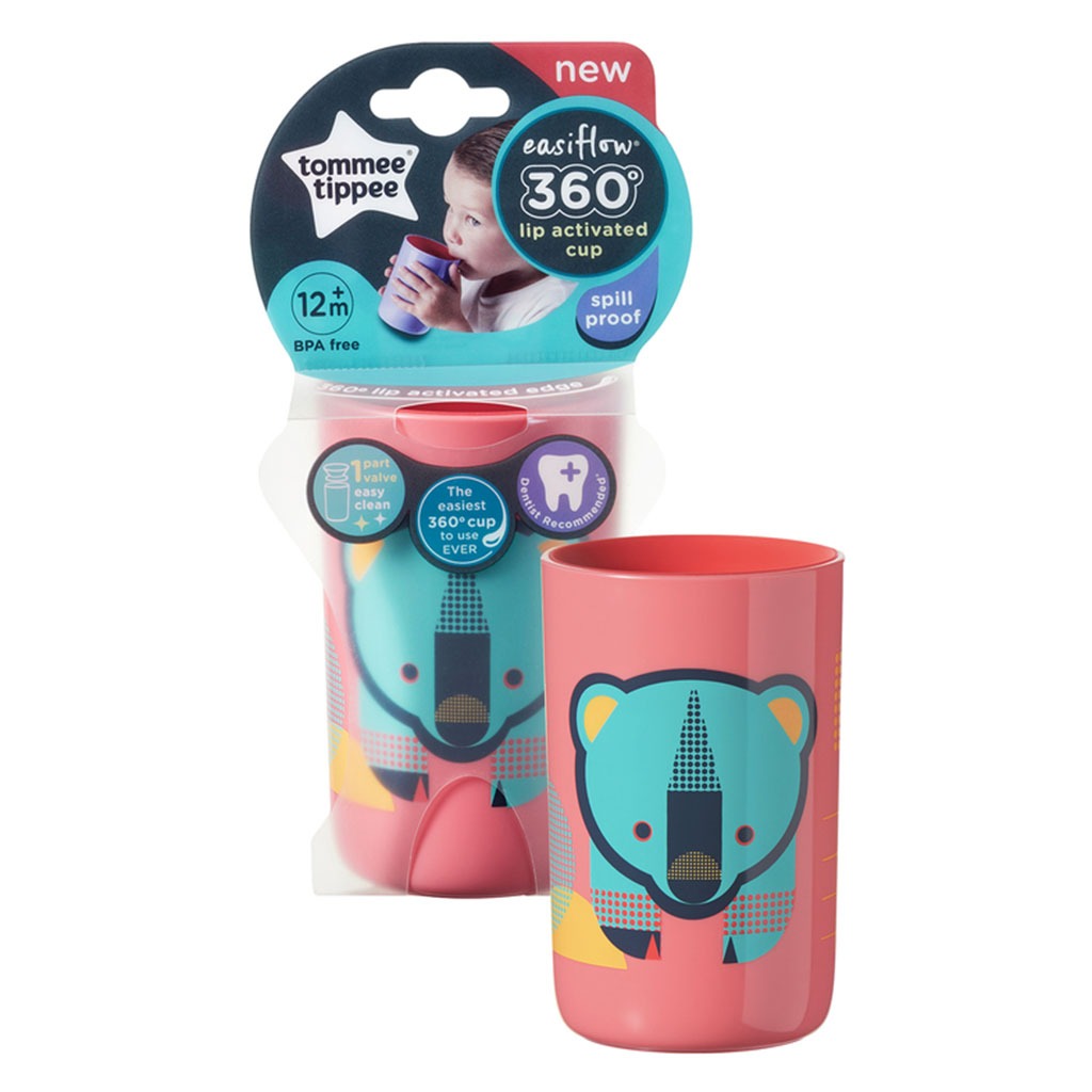 Tommee Tippee 360° Easy Flow Lip Activated Toddlers Sipping Cup From 12+ Months - Blue/Pink,  250ml
