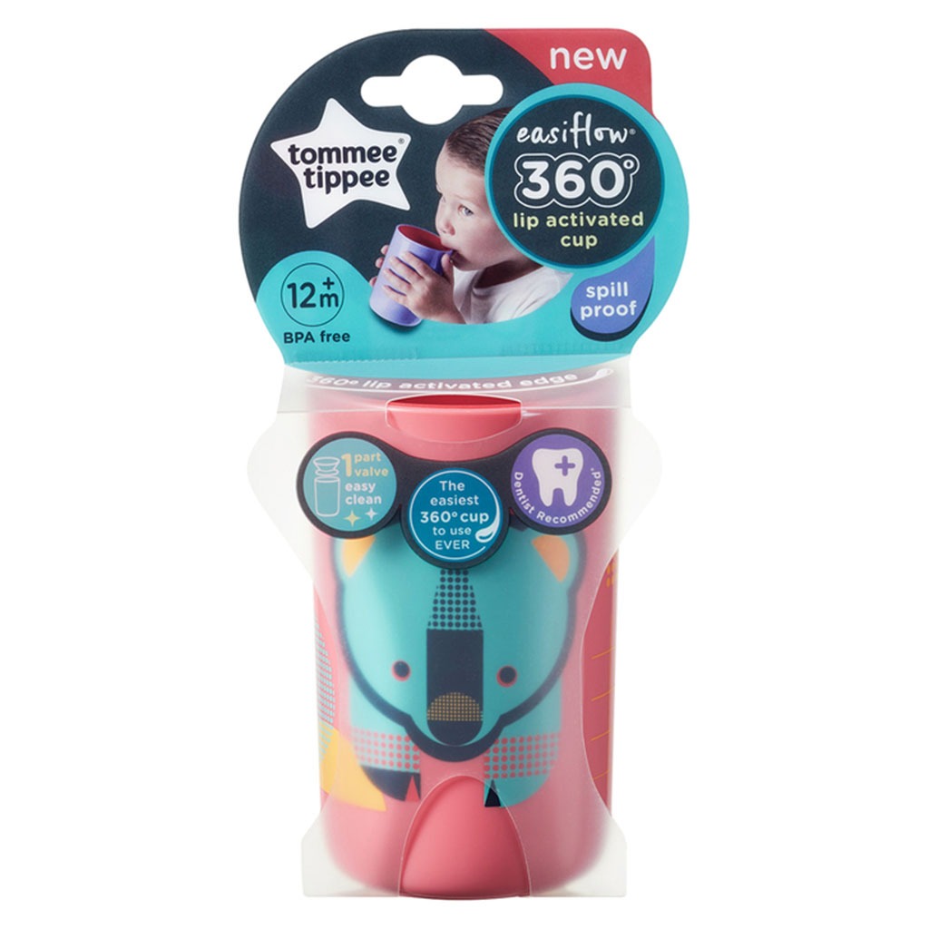 Tommee Tippee 360° Easy Flow Lip Activated Toddlers Sipping Cup From 12+ Months - Blue/Pink,  250ml