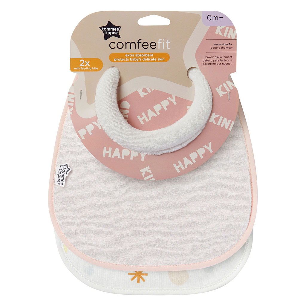 Tommee Tippee Closer To Nature Comfee Fit Light Baby Bibs For 0+ Months - Pink, Pack of 2’s 