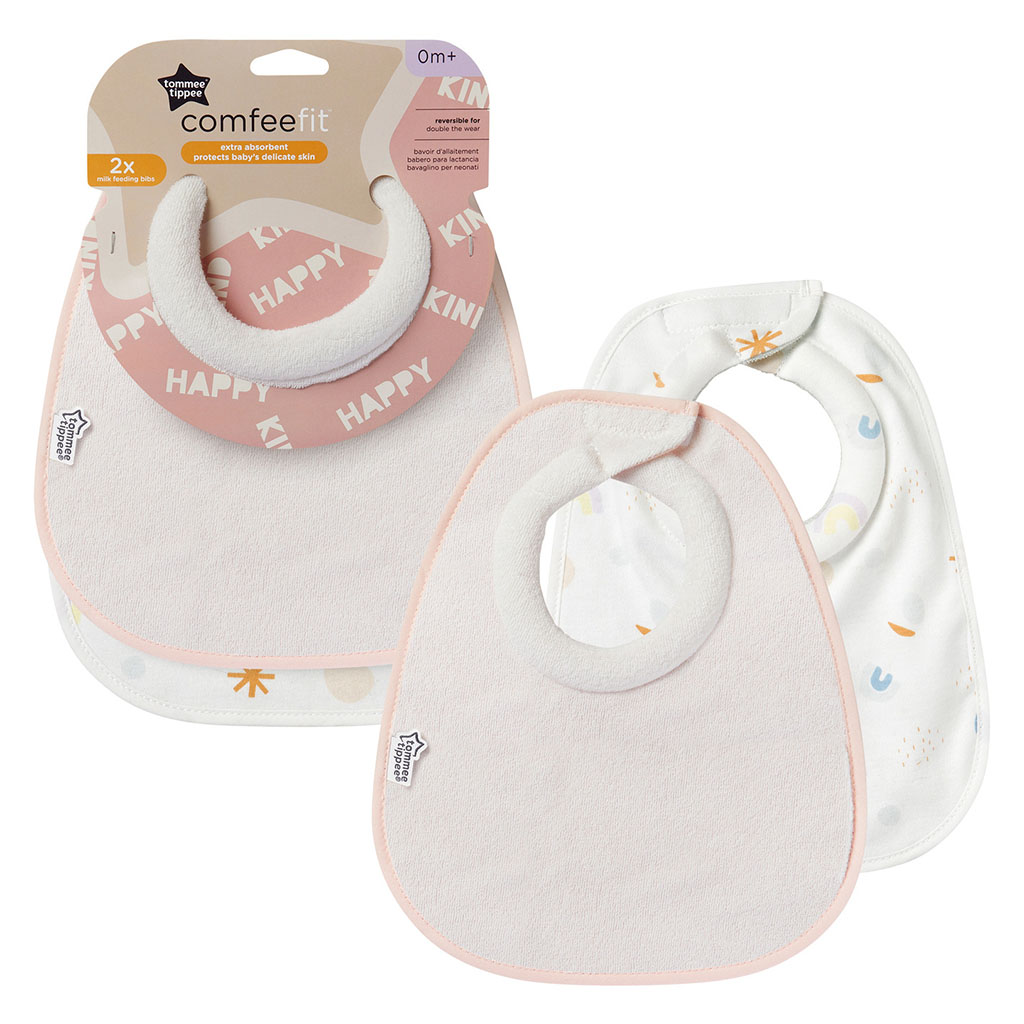 Tommee Tippee Closer To Nature Comfee Fit Light Baby Bibs For 0+ Months - Pink, Pack of 2’s 