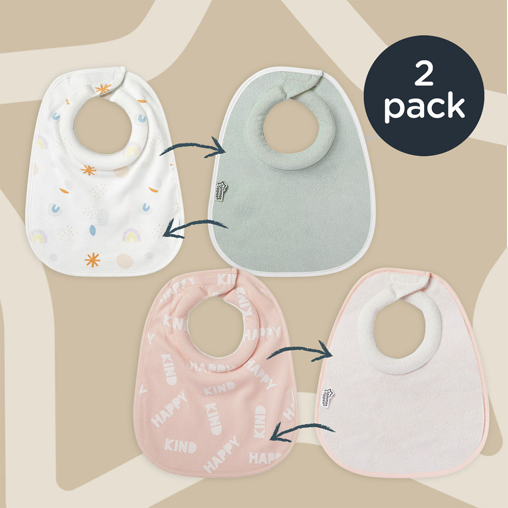 Tommee Tippee Closer To Nature Comfee Fit Light Baby Bibs For 0+ Months - Pink, Pack of 2’s 
