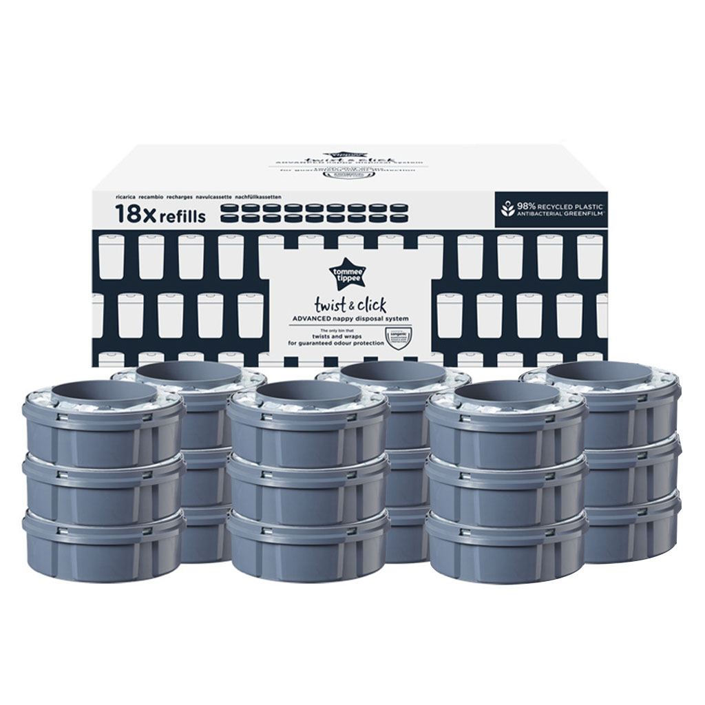 Tommee Tippee Twist And Click Nappy Disposal Bin Refill Cassette, Pack of 18’s