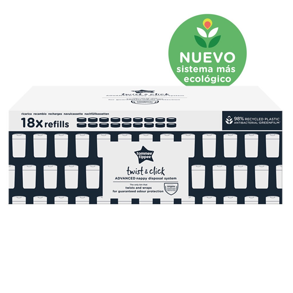 Tommee Tippee Twist And Click Nappy Disposal Bin Refill Cassette, Pack of 18’s