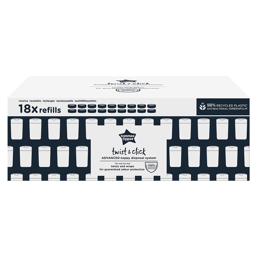 Tommee Tippee Twist And Click Nappy Disposal Bin Refill Cassette, Pack of 18’s