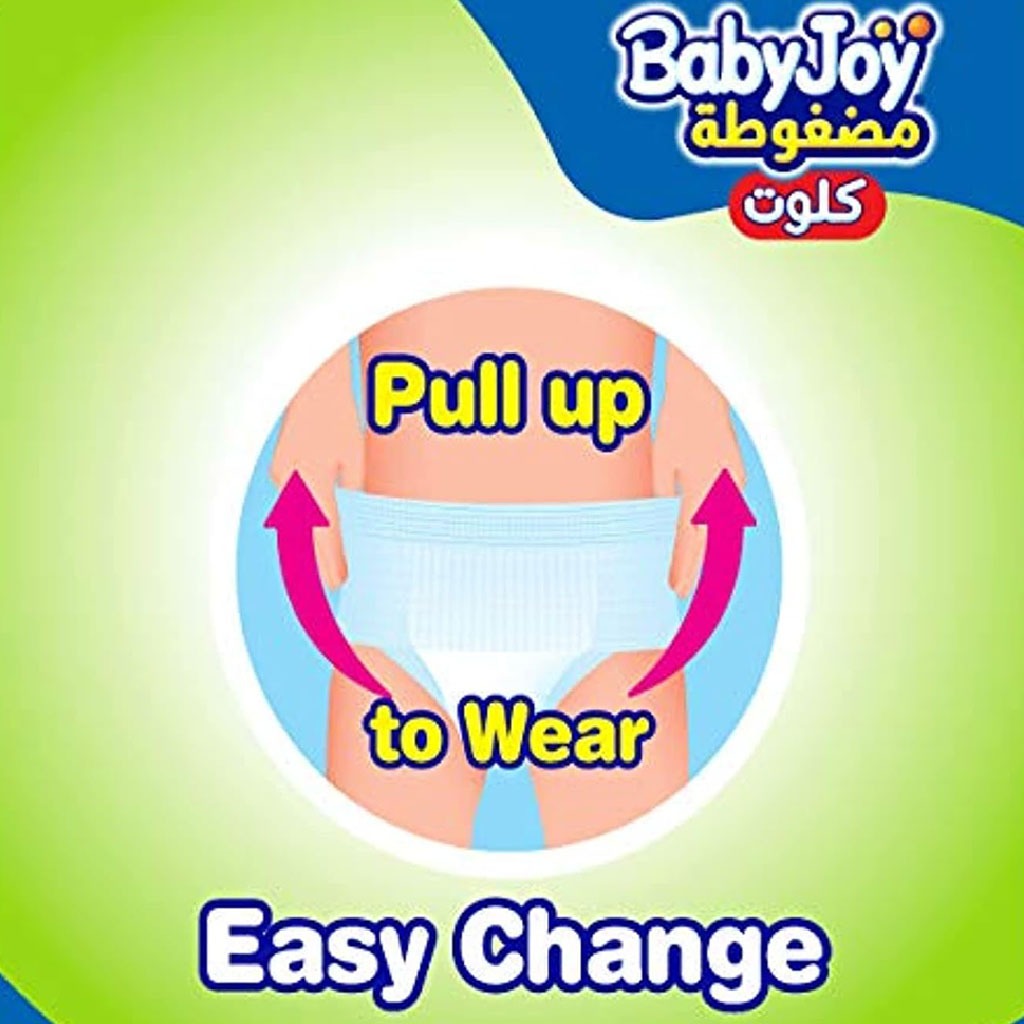 BabyJoy Compressed Diamond Pad Culotte Pant Baby Diapers, Size 5, Junior, For 12-18Kg Baby, Giant Pack of 56's