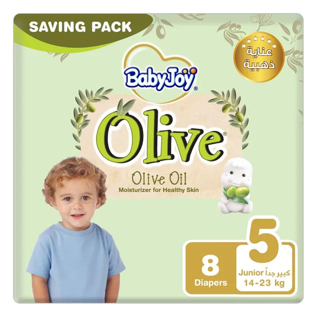 BabyJoy Olive Baby Diapers Size 5, Junior For 14-23Kg Baby, Saving Pack of 8's