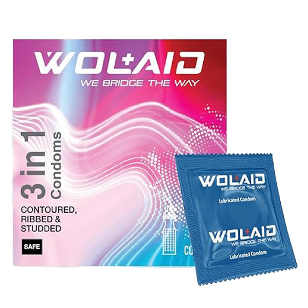Wolaid 3 in 1 Contoured, Ribbed And Studded Condoms, Pack of 3's