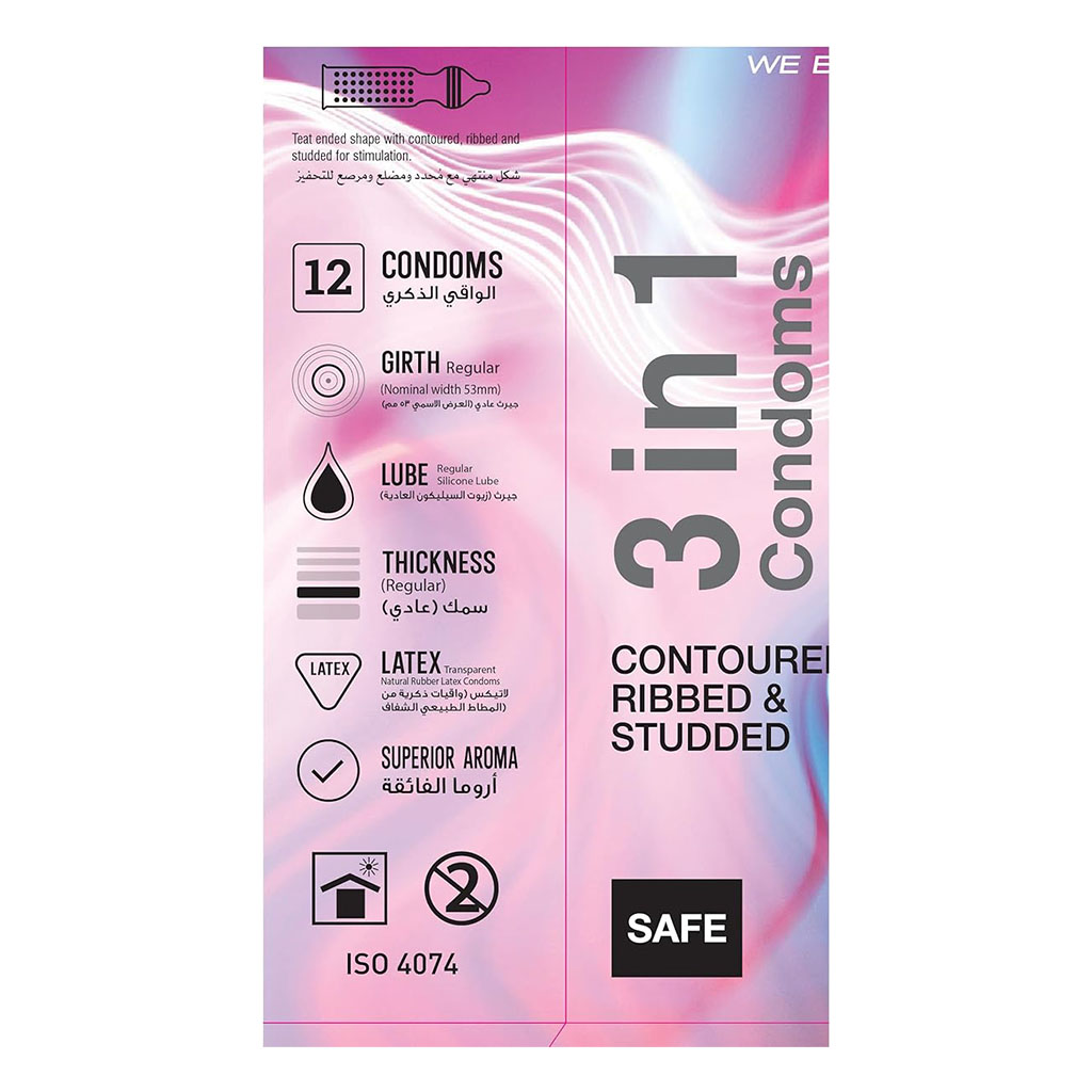 Wolaid 3 in 1 Contoured, Ribbed And Studded Condoms, Pack of 12's