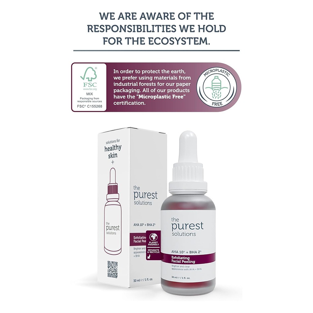 The Purest Solutions AHA 10% + BHA 2% Exfoliating Facial Peeling Solution 30ml
