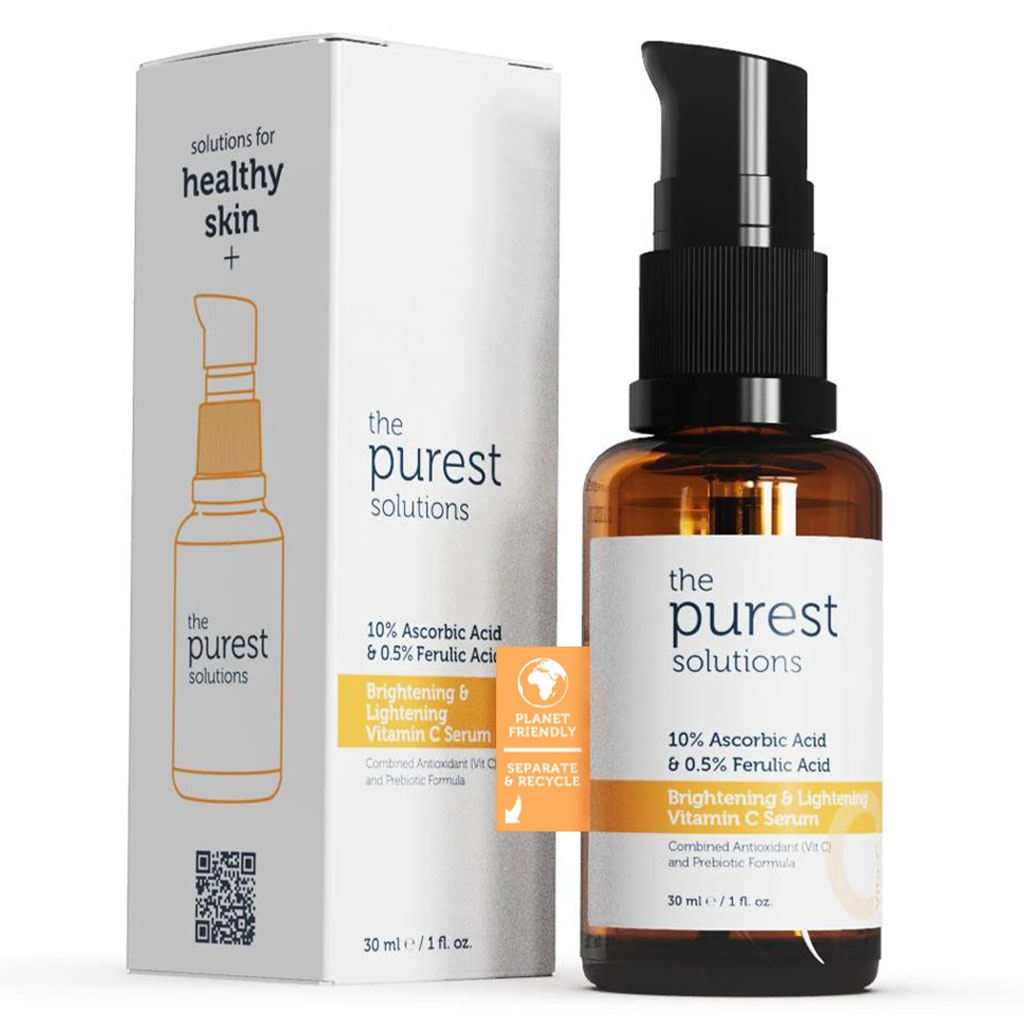 The Purest Solutions 10% Ascorbic Acid & 0.5% Ferulic Acid Brightening & Lightening Vitamin C Facial Serum 30ml