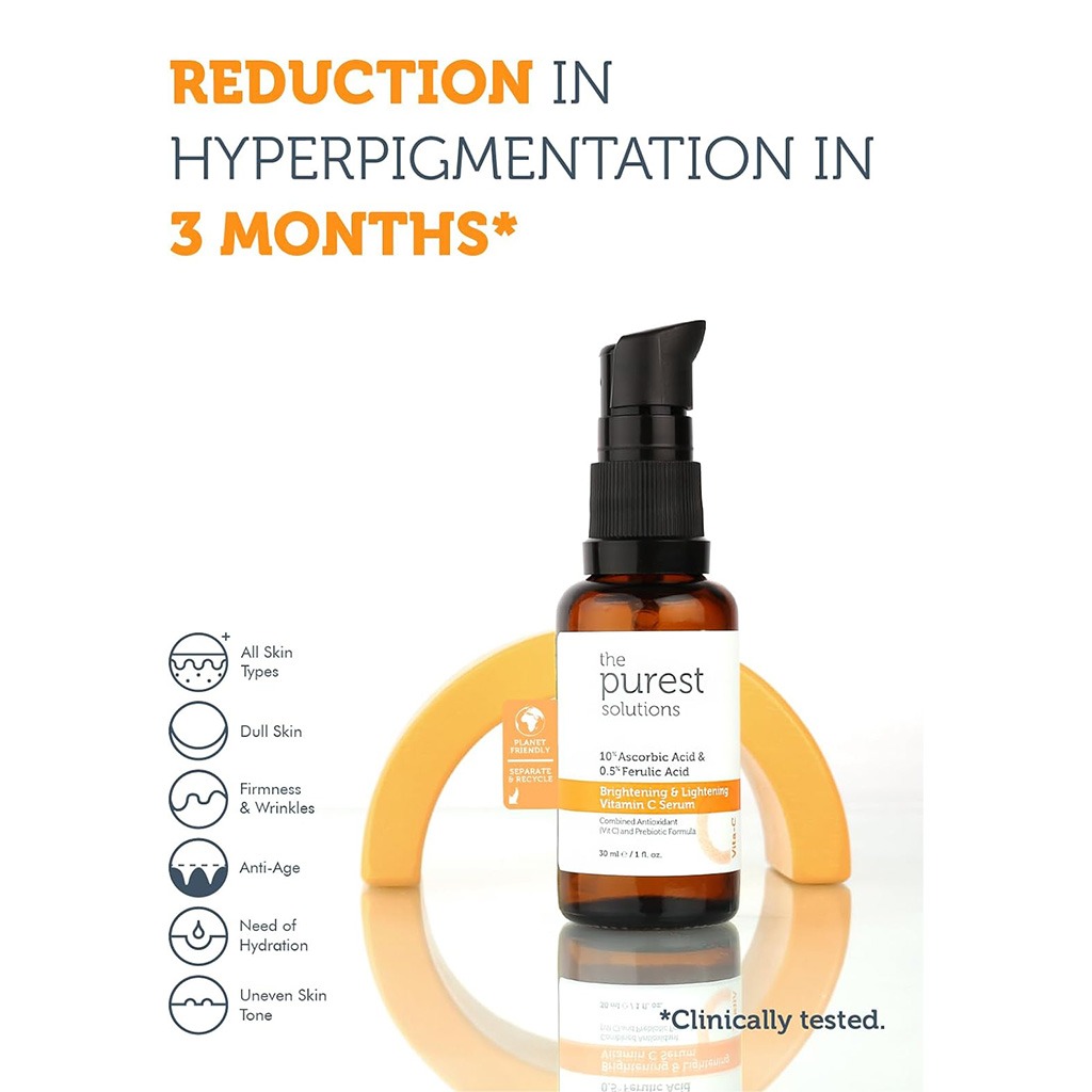 The Purest Solutions 10% Ascorbic Acid & 0.5% Ferulic Acid Brightening & Lightening Vitamin C Facial Serum 30ml