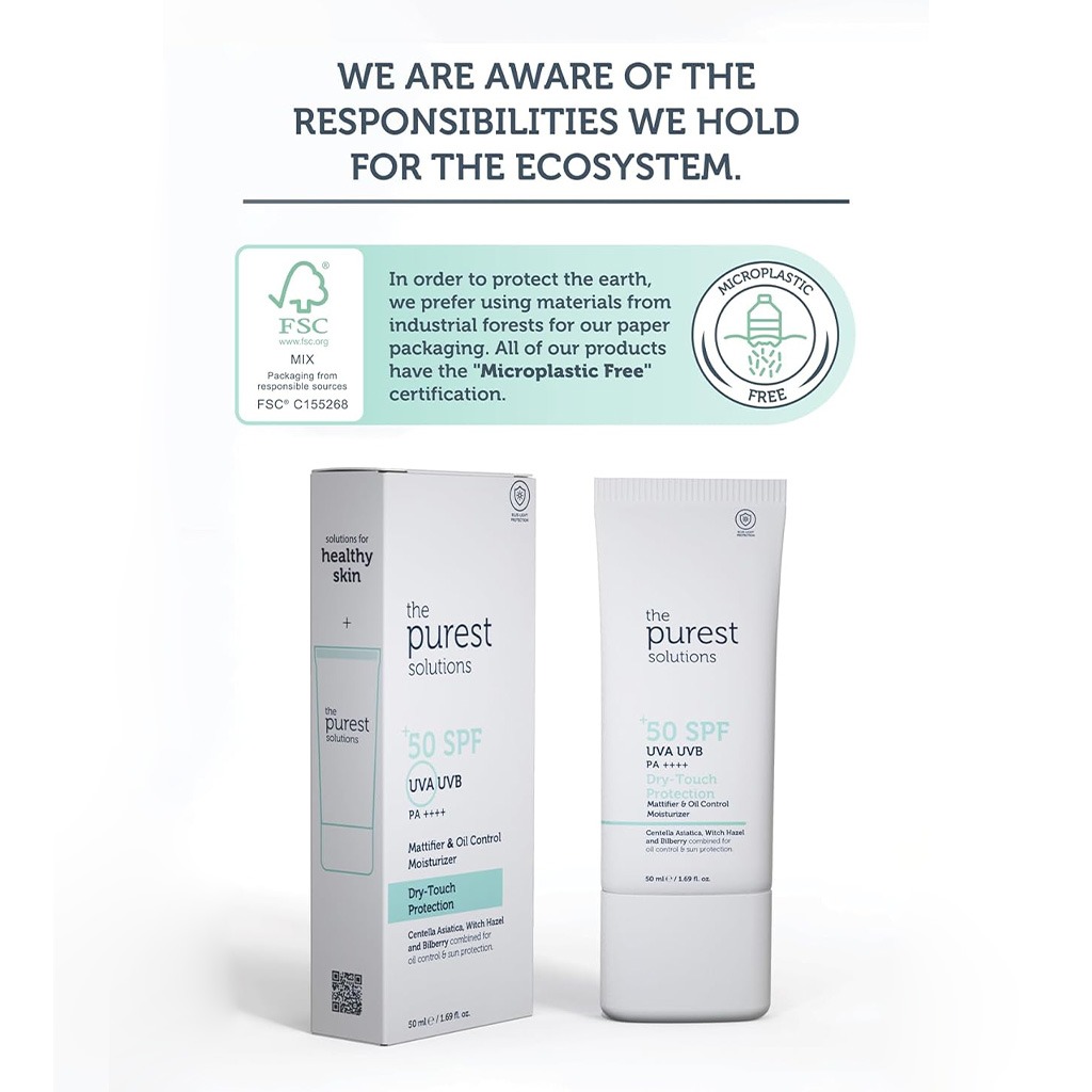 The Purest Solutions Dry-Touch Protection Mattifier & Oil Control Moisturizer Sunscreen With SPF 50+ & PA++++ 50ml