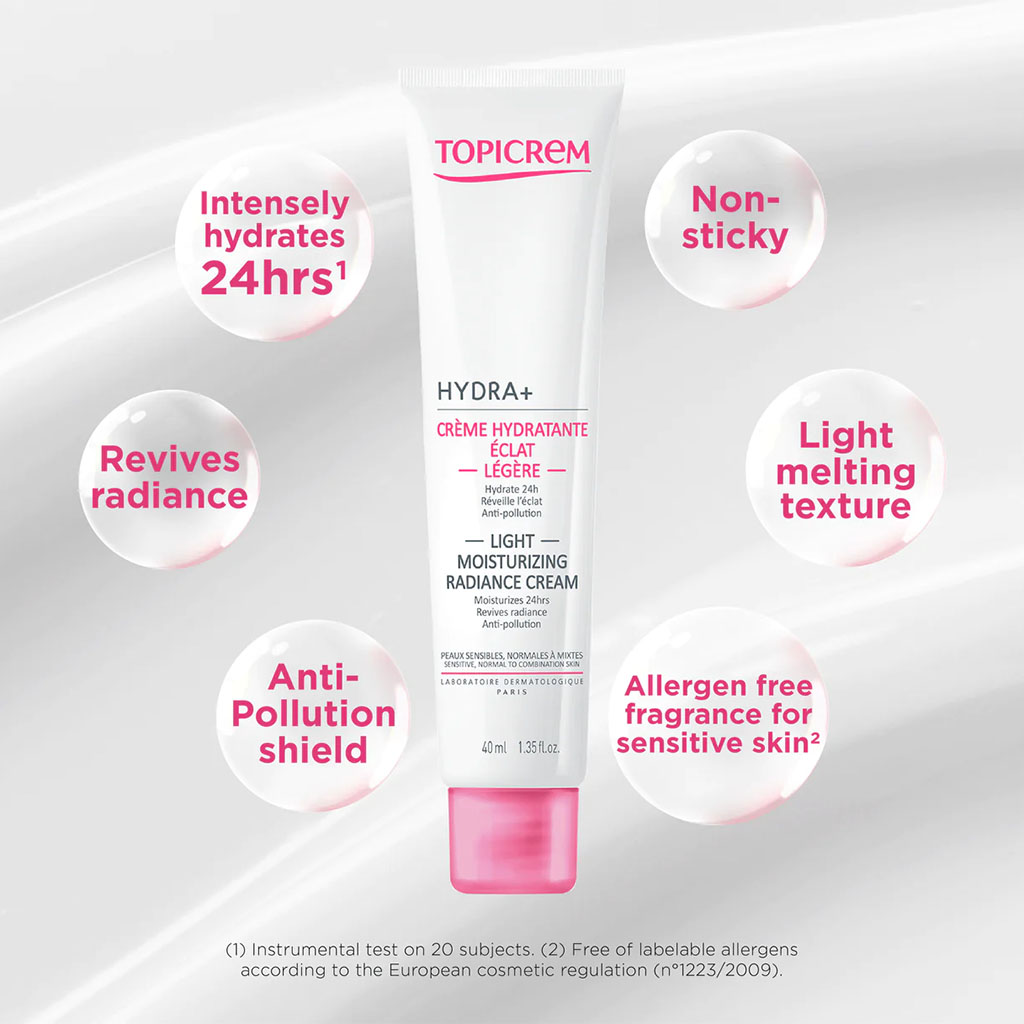Topicrem Hydra+ Light Moisturizing Radiance Cream For Sensitive & Normal To Combination Skin 40ml