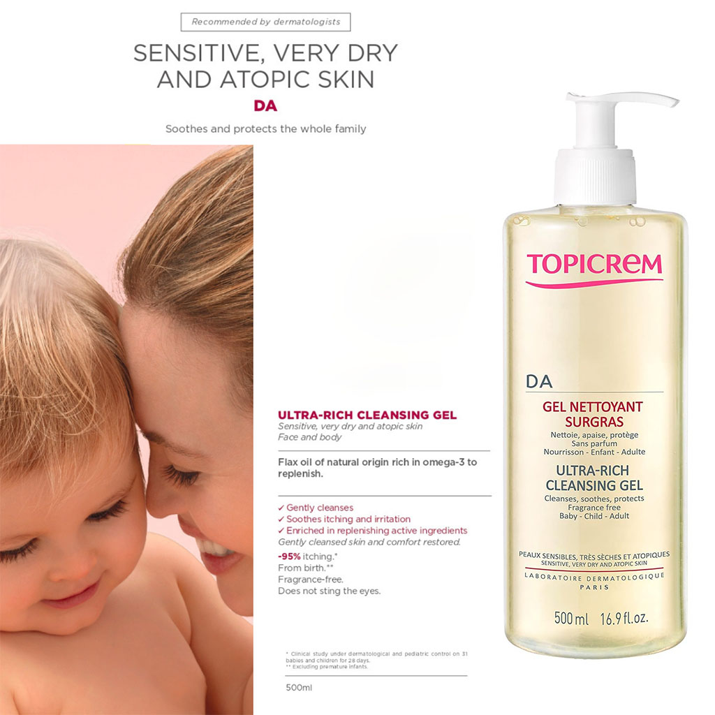 Topicrem DA Ultra-Rich Cleansing Gel For Sensitive, Very Dry & Atopic Skin 500ml