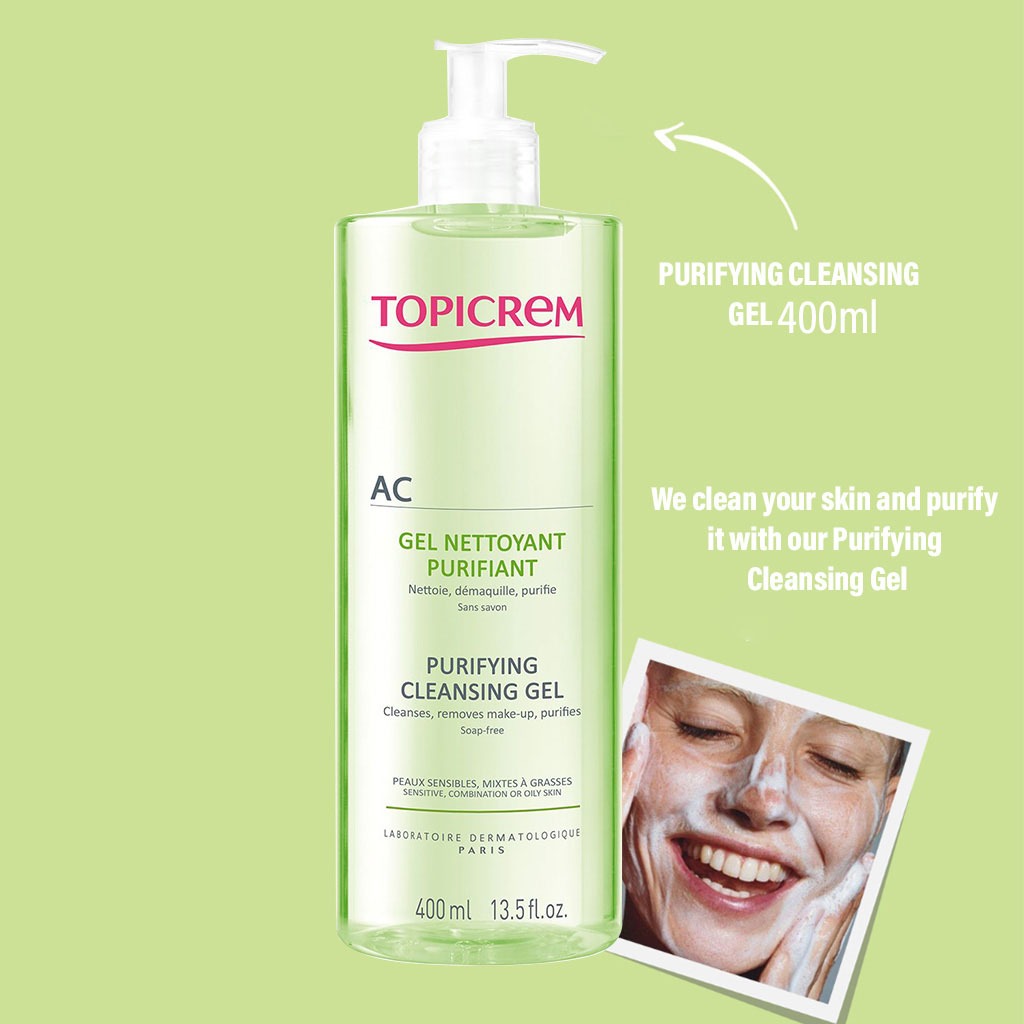 Topicrem AC Purifying Face Cleansing Gel For Sensitive, Combination & Oily Skin 400ml