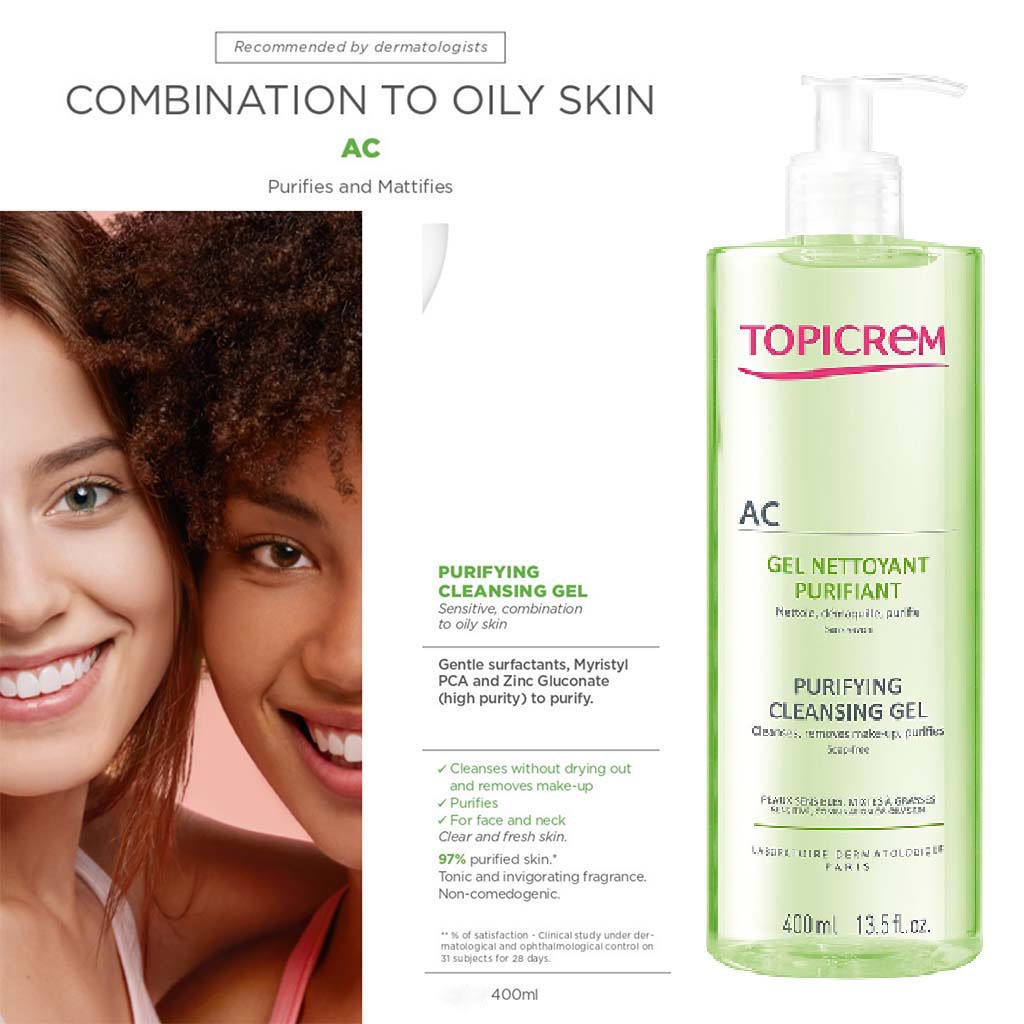 Topicrem AC Purifying Face Cleansing Gel For Sensitive, Combination & Oily Skin 400ml