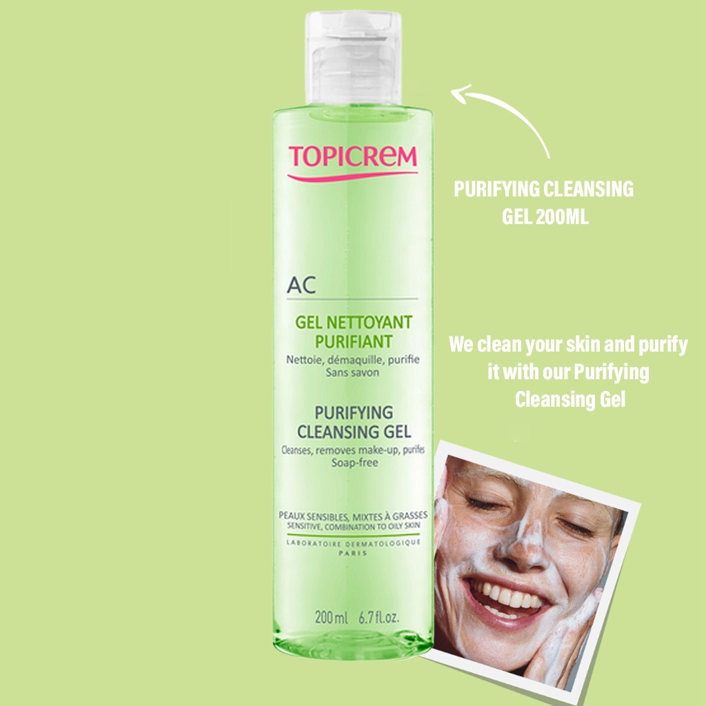 Topicrem AC Purifying Face Cleansing Gel For Sensitive, Combination & Oily Skin 200ml