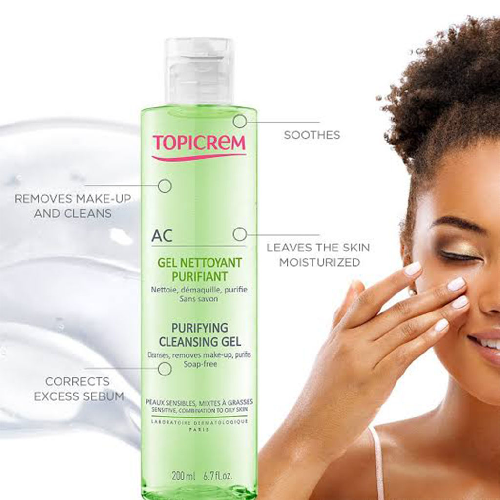 Topicrem AC Purifying Face Cleansing Gel For Sensitive, Combination & Oily Skin 200ml