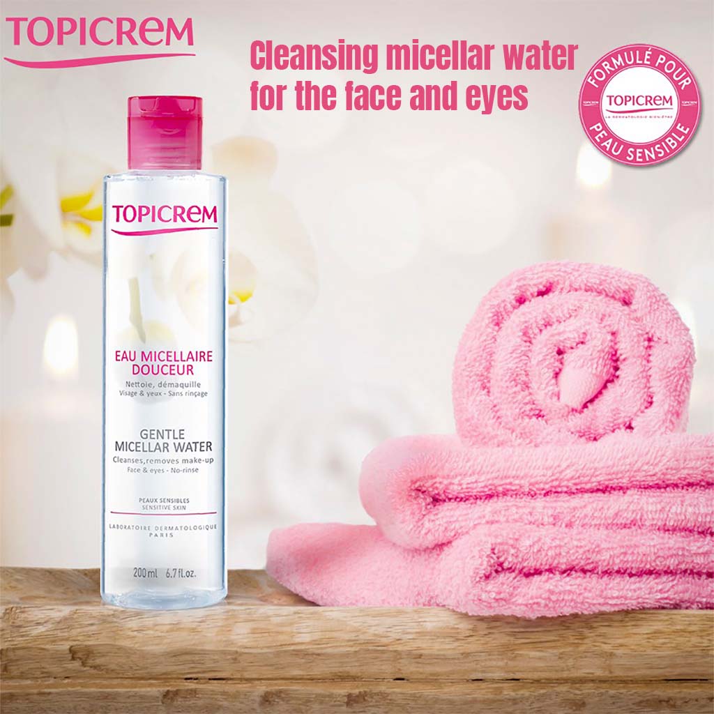 Topicrem Hydra+ Gentle Micellar Water For Sensitive Skin, Cleansing & Makeup Remover Solution For Face & Eyes 200ml