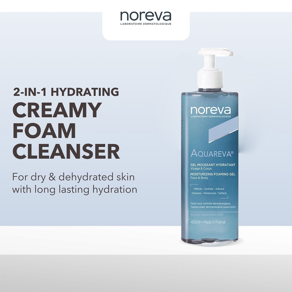 Noreva Aquareva Moisturizing Foaming Gel To Cleanse Face & Body 400ml