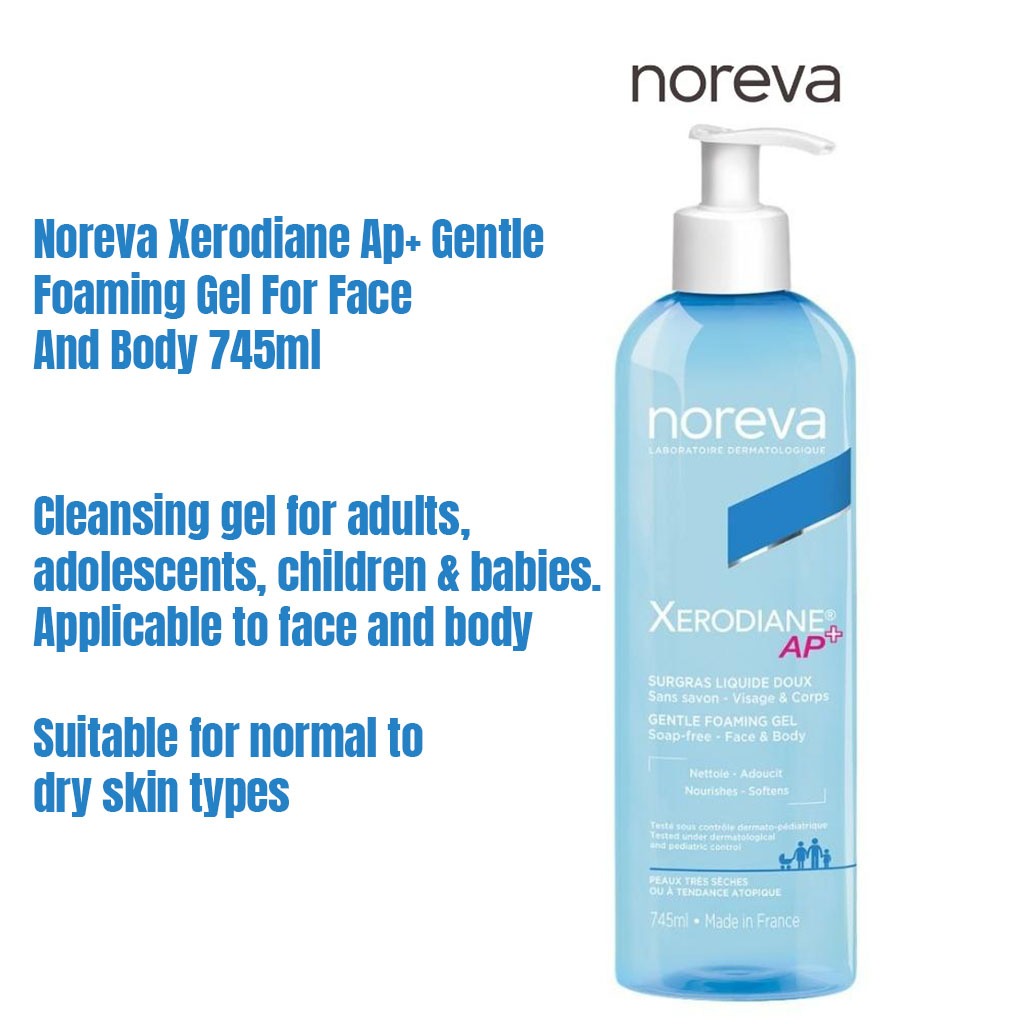 Noreva Xerodiane Ap+ Gentle Foaming Gel, Soap-Free Face And Body Wash 745ml