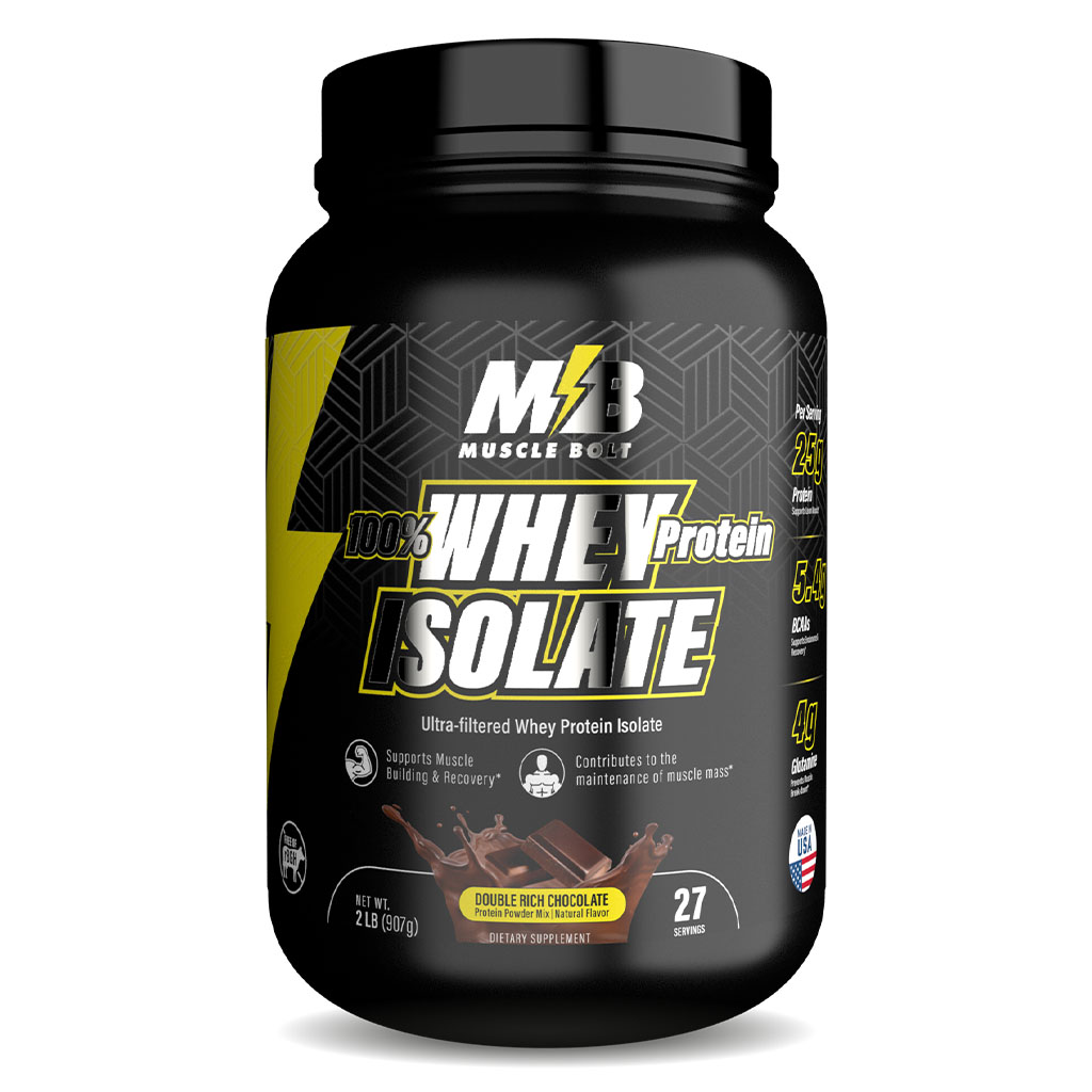 Muscle Bolt 100% Whey Protein Isolate Protein Powder Mix With BCAAs & Glutamine, Double Rich Chocolate Flavor 2lb