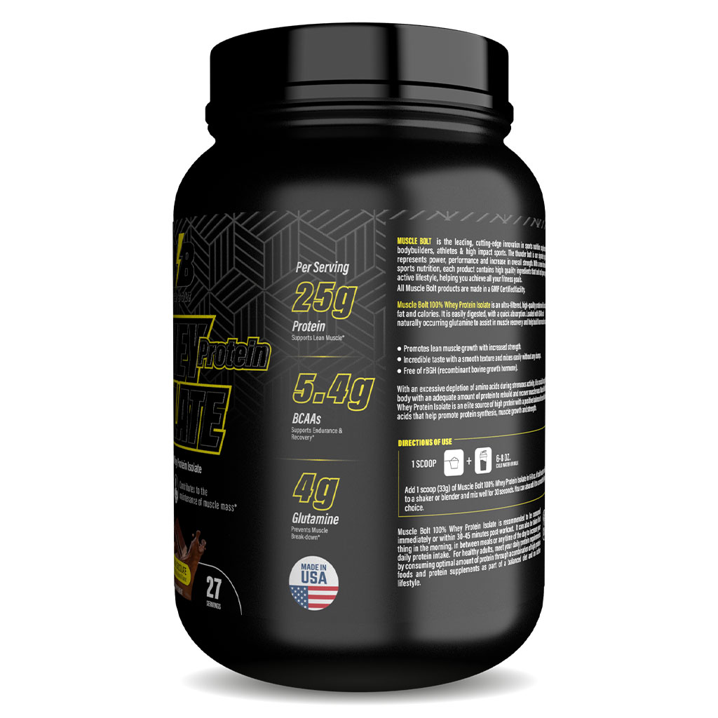 Muscle Bolt 100% Whey Protein Isolate Protein Powder Mix With BCAAs & Glutamine, Double Rich Chocolate Flavor 2lb