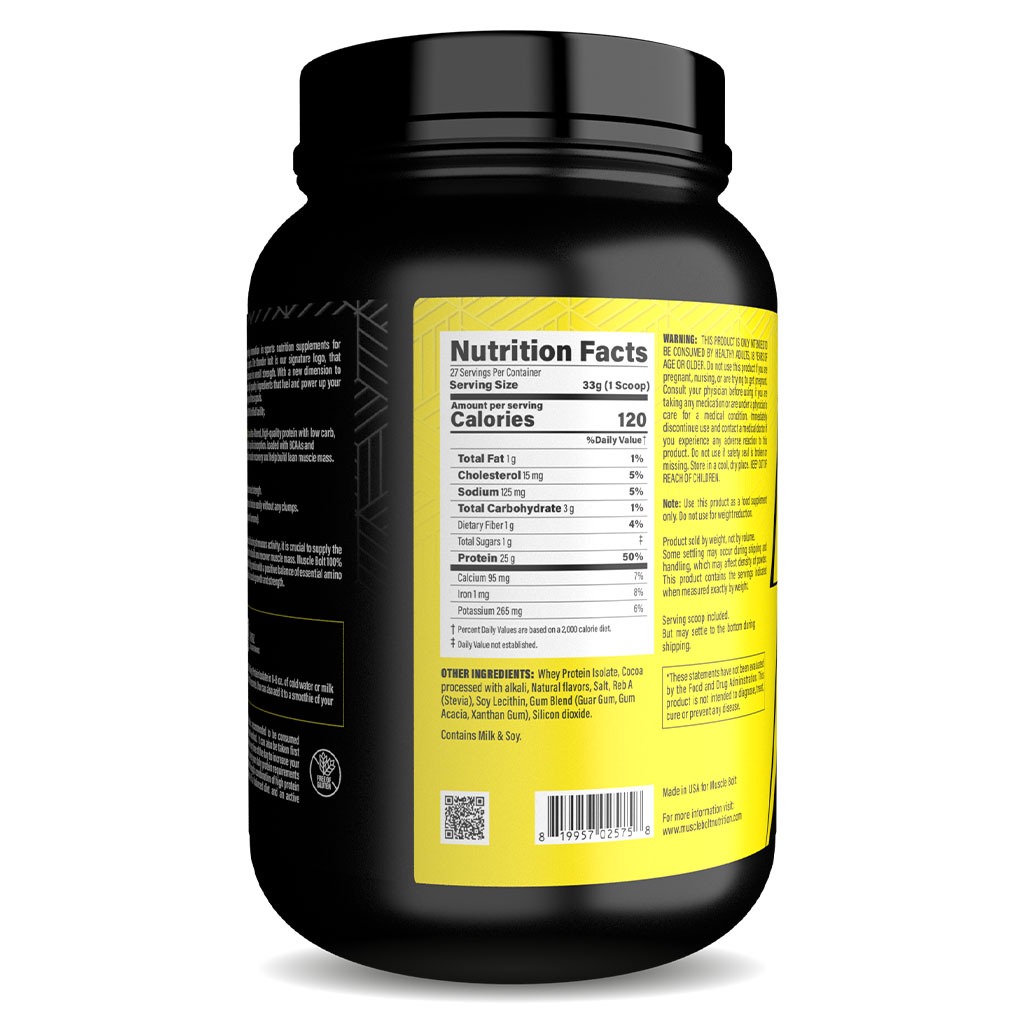 Muscle Bolt 100% Whey Protein Isolate Protein Powder Mix With BCAAs & Glutamine, Double Rich Chocolate Flavor 2lb