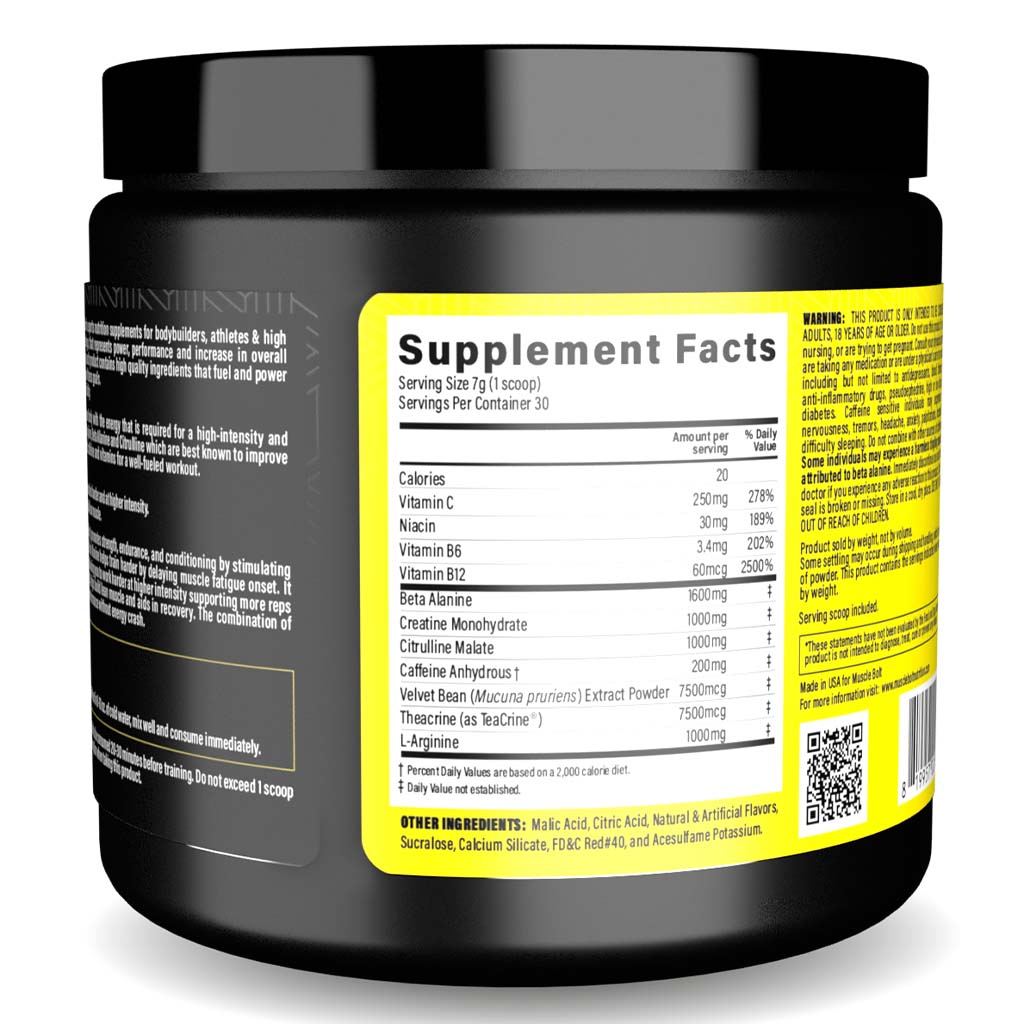 Muscle Bolt Power Plus Pre-Workout Supplement Powder With L- Arginine, Beta Alanine & Creatine Monohydrate - Fruit Punch 210g